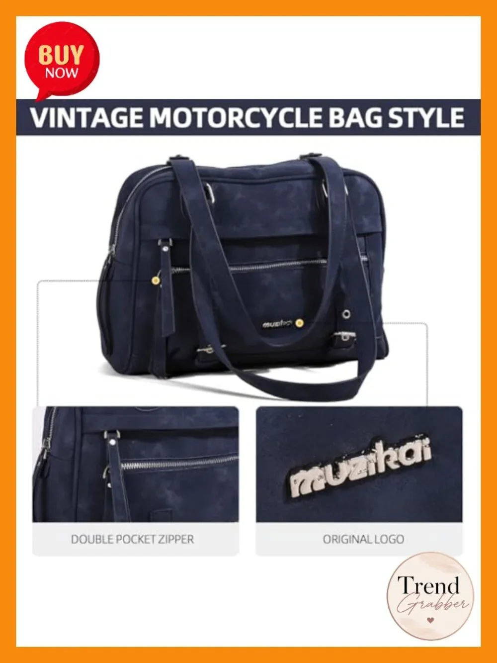 Vintage Washed Leather Motorcycle Bag Multi-Pocket Shoulder Tote Crossbody